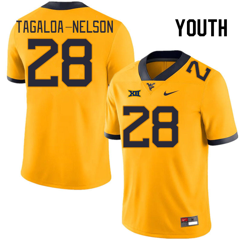 Youth #28 Aden Tagaloa-Nelson West Virginia Mountaineers College Football Jerseys Stitched Sale-Gold